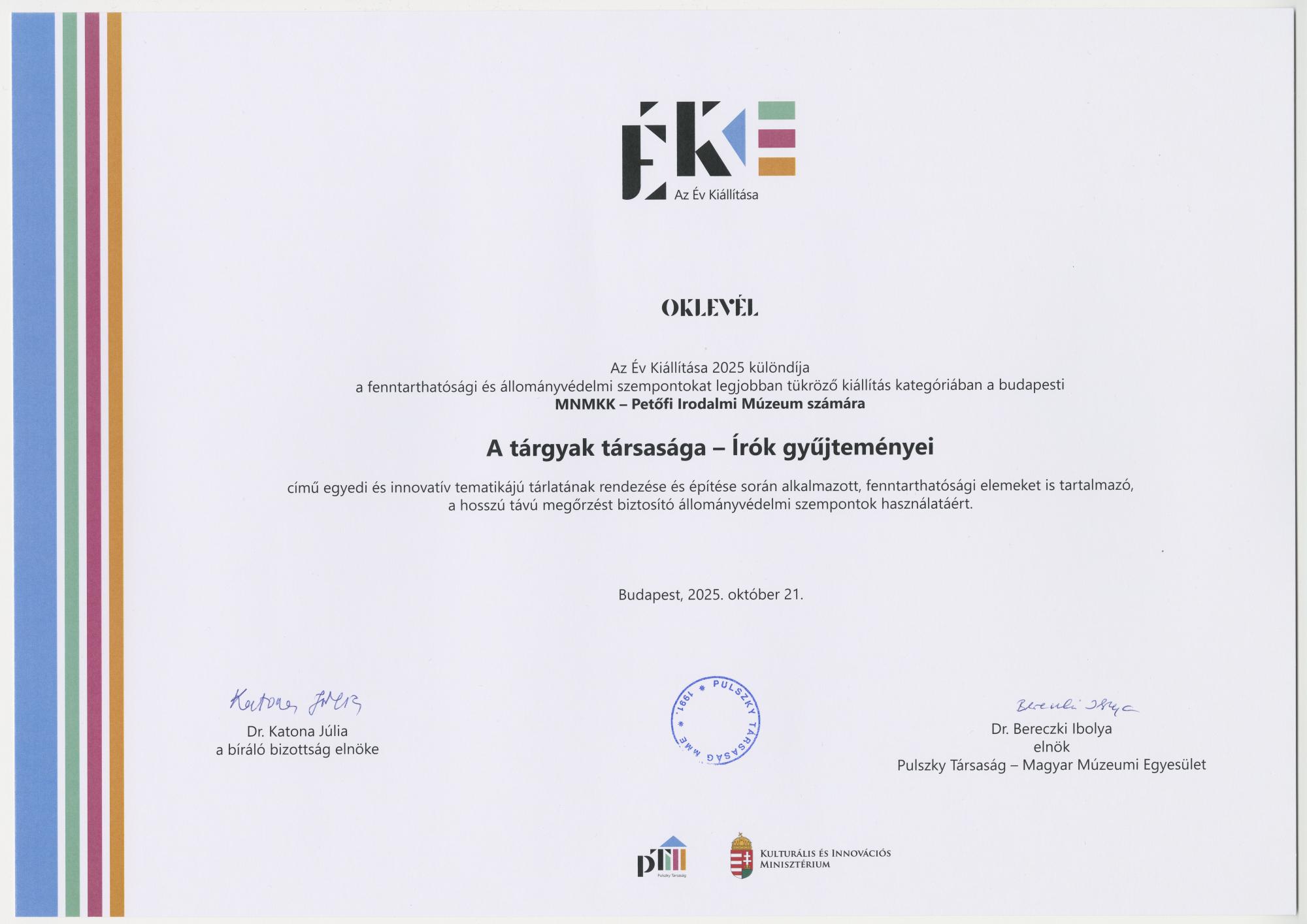 Az Év Kiállítása 2025 különdíja