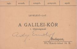 Belépési nyilatkozat a Galilei Körbe Ady Endre autográf aláírásával. A szabadgondolkodó egyetemi hallgatók egyesülete 1908–1919 között működött