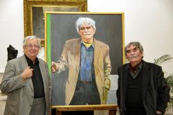 Konok Tamás Kossuth-díjas festőművész és Juhász Ferenc a költő portréjának bemutatásán (2009. május 13., DIA)