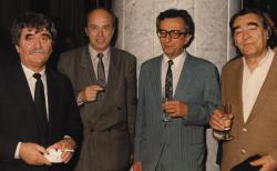 Juhász Ferenc, Domokos Mátyás, Lator László, Somlyó György (fotó: a Széchenyi Irodalmi és Művészeti Akadémia Archívuma, Fáy Béla felvétele)