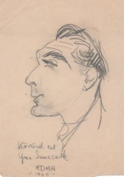 Somlyó György-karikatúra (EDMA [Edingerné Balázs Márta]: Nevető Pantheon, 1955)