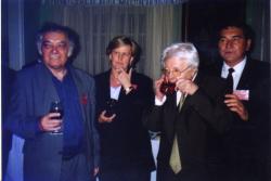 A 75. születésnapra rendezett soproni ünnepségen, Csoóri Sándor, Cs. Nagy Ibolya, Sütő András, Görömbei András, 2002. június 10-én