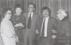 A Bolgár Kulturális Központban, Nikolinka Atanaszova, Jókai Anna, Juhász Ferenc, Somogyi Tóth Sándor, 1984. november 26.