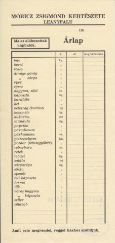 Móricz Zsigmond kertészetének megrendelő cédulája – a leányfalui évek lenyomata az író hagyatékából