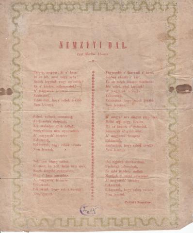 A Nemzeti dal ritka, kolozsvári kiadása 1848-ból