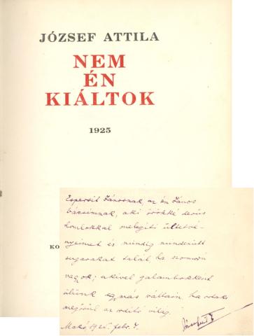 József Attila: Nem én kiáltok. szeged, Koroknay kiadó, 1925.  
