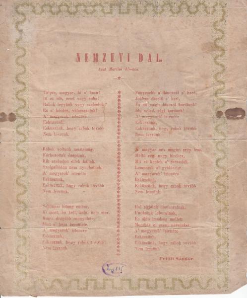 A Nemzeti dal ritka, kolozsvári kiadása 1848-ból